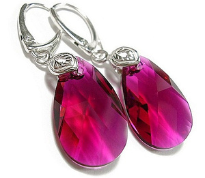 Kryształy Kolczyki Srebro - 22 mm - Ruby