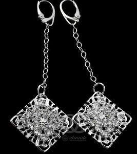 CRYSTALS BEAUTIFUL LONG EARRINGS SQUARE SILVER
