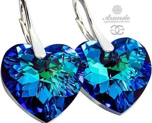 Kryształy Kolczyki serca BERMUDA BLUE SREBRO