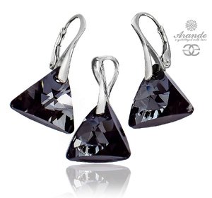 CRYSTALS BEAUTIFUL EARRINGS PENDANT NIGHT TRIO STERLING SILVER 925