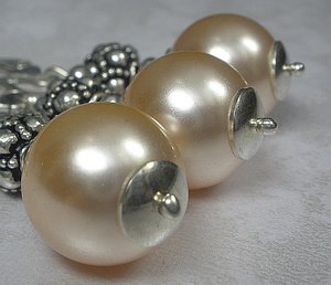Kryształy piękny komplet SREBRO perły PEACH