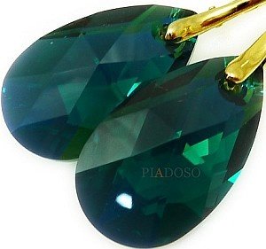 Kryształy Najnowsze! Kolczyki Emerald Złote Srebro