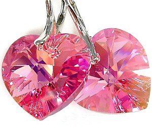 CRYSTALS CRYSTALS *ROSE HEART* EARRINGS STERLING SILVER CERTIFICATE