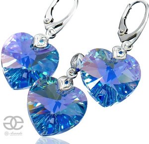 CRYSTALS EARRINGS PENDANT SAPPHIRE HEART STERLING SILVER