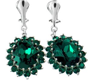 Kryształy Piękne Klipsy Royal Emerald Srebro Certyfikat