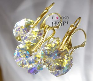 CRYSTALS EARRINGS PENDANT AURORA GOLD PLATED STERLING SILVER