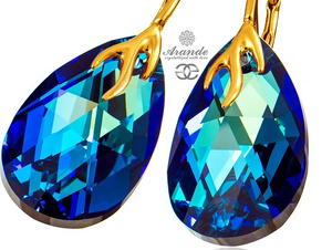 Nowość Kryształy Kolczyki Złote Srebro Bermuda Blue Gold
