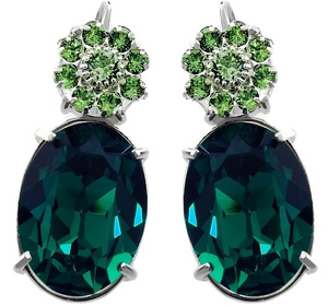 Kryształy Piękne Kolczyki Zielone Emerald Srebro