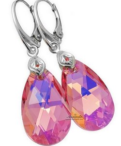Piękne Kolczyki Crystal Light Rose Aurora Srebro Oryginalne Kryształy