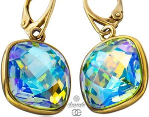 Nowość Kryształy Piękne Kolczyki Peridot  Blue Aurora W Oprawie Złote Srebro