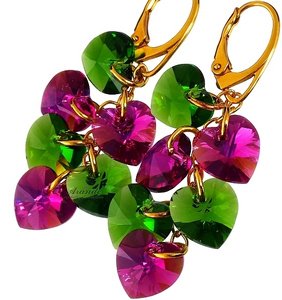 CRYSTALS CRYSTALS HEART MIX EARRINGS 24K GOLD PLATED STERLING SILVER
