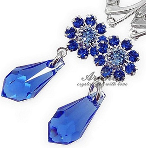 New Kryształy Piękne Kolczyki Sapphire Feel Srebro