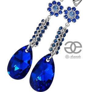 NEW CRYSTALS CRYSTALS *BLUE CRYSTALLIZED* EARRINGS STERLING SILVER 925