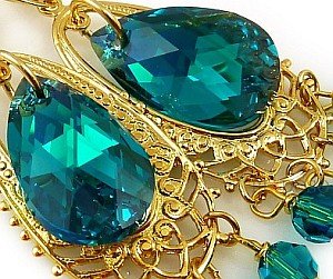 Kryształy Unikat Kolczyki Blue Gold Chandelier