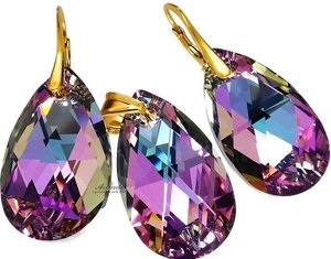 CRYSTALS CRYSTALS LARGE EARRINGS+PENDANT *VITRAIL GOLD* 24K GOLD PLATED SILVER